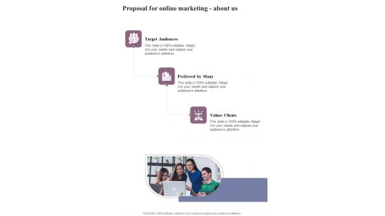 About Us Proposal For Online Marketing One Pager Sample Example Document