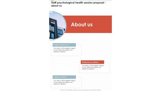 About Us Staff Psychological Health Session Proposal One Pager Sample Example Document