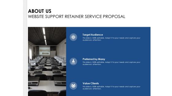About Us Website Support Retainer Service Proposal Ppt PowerPoint Presentation Slides Graphics Example