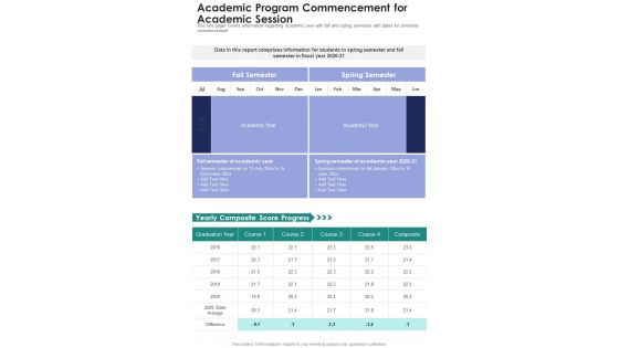 Academic Program Commencement For Academic Session One Pager Documents