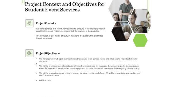 Academic Study Proposal Project Context And Objectives For Student Event Services Ppt Outline Outfit PDF