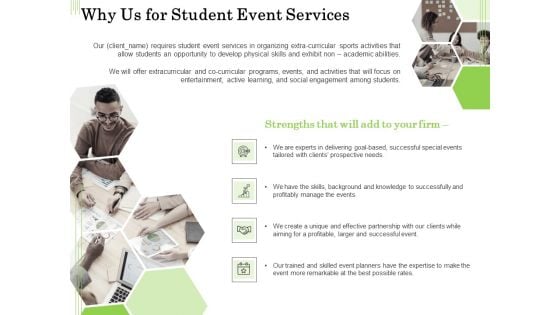 Academic Study Proposal Why Us For Student Event Services Ppt Summary Display PDF