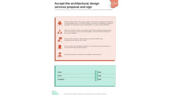 Accept The Architectural Design Services Proposal And Sign One Pager Sample Example Document