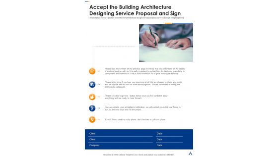 Accept The Building Architecture Designing Service Proposal And Sign One Pager Sample Example Document