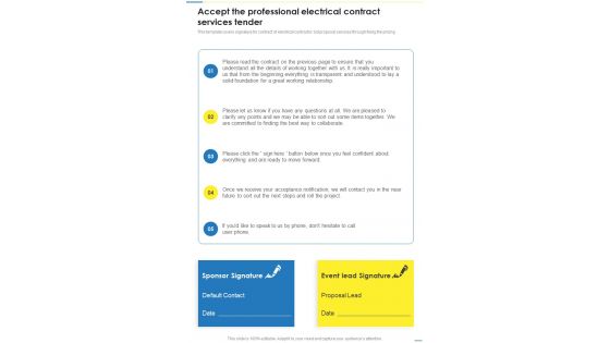 Accept The Professional Electrical Contract Services Tender One Pager Sample Example Document