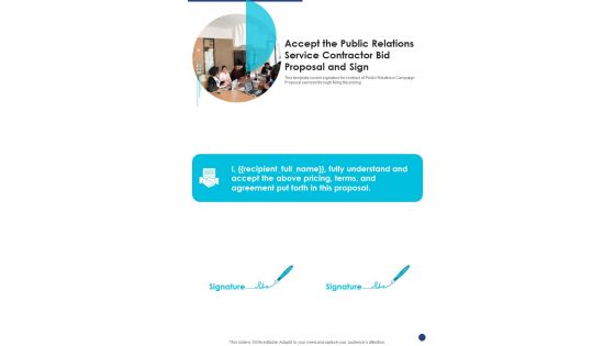 Accept The Public Relations Service Contractor Bid Proposal And Sign One Pager Sample Example Document Accept The Public Relations Service Contractor Bid Proposal And Sign One Pager Sample Example Document