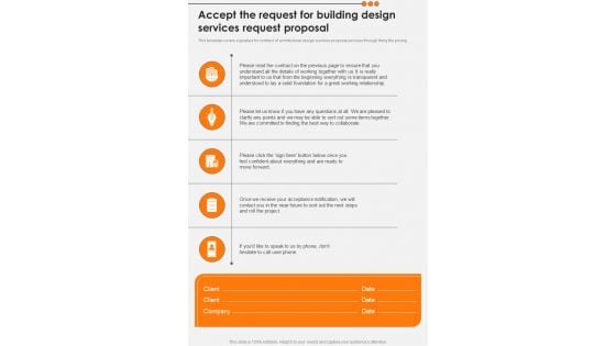 Accept The Request For Building Design Services Request Proposal One Pager Sample Example Document