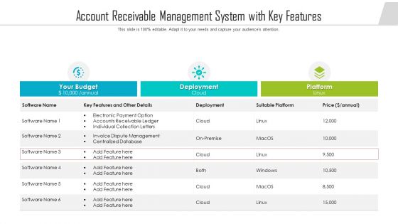 Account Receivable Management System With Key Features Ppt Inspiration Information PDF