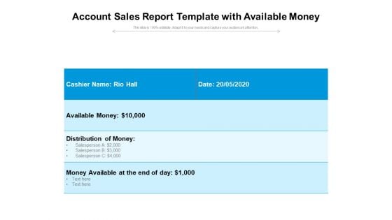 Account Sales Report Template With Available Money Ppt PowerPoint Presentation File Graphics Template PDF