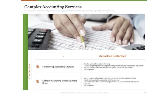 Accounting Advisory Services For Organization Ppt PowerPoint Presentation Complete Deck With Slides