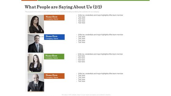 Accounting Advisory Services For Organization What People Are Saying About Us Team Portrait PDF