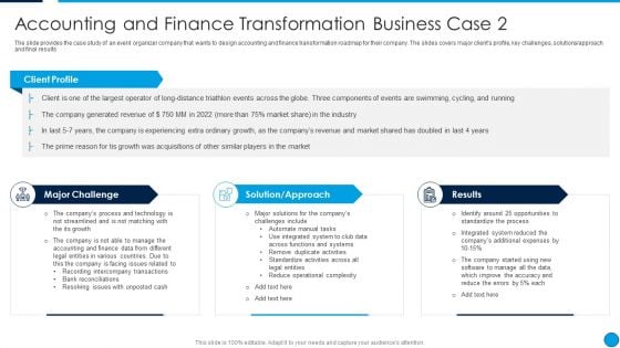 Accounting And Finance Transformation Business Case Summary Financial Inspiration PDF