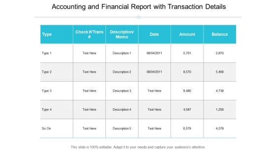 Accounting And Financial Report With Transaction Details Ppt PowerPoint Presentation File Visuals