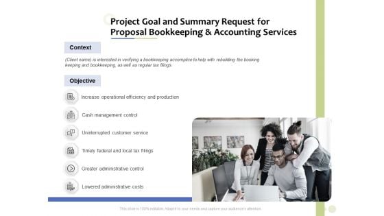 Accounting And Tax Services Project Goal And Summary Request For Bookkeeping And Accounting Services Summary PDF