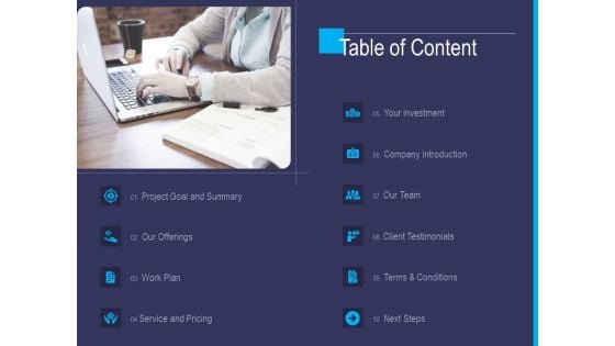 Accounting Bookkeeping Service Table Of Content Ppt Inspiration Design Templates PDF