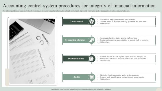Accounting Control System Procedures For Integrity Of Financial Information Mockup PDF Accounting Control System Procedures For Integrity Of Financial Information Mockup PDF