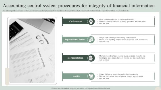 Accounting Control System Procedures For Integrity Of Financial Information Mockup PDF