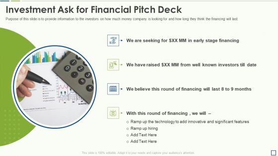 Accounting Pitch Deck Investment Ask For Financial Pitch Deck Themes PDF