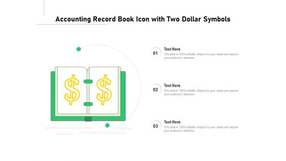 Accounting Record Book Icon With Two Dollar Symbols Ppt PowerPoint Presentation Show Outfit PDF