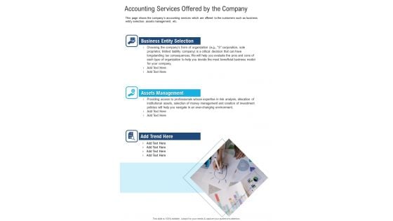 Accounting Services Offered By The Company One Pager Documents