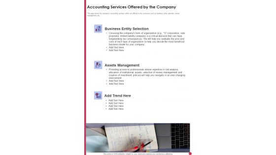 Accounting Services Offered By The Company Template 265 One Pager Documents