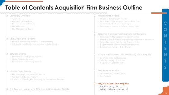 Acquisition Firm Business Outline Ppt PowerPoint Presentation Complete With Slides