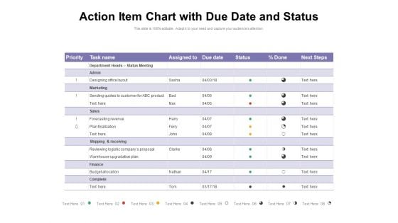 Action Item Chart With Due Date And Status Ppt PowerPoint Presentation Ideas Format Ideas PDF Action Item Chart With Due Date And Status Ppt PowerPoint Presentation Ideas Format Ideas PDF