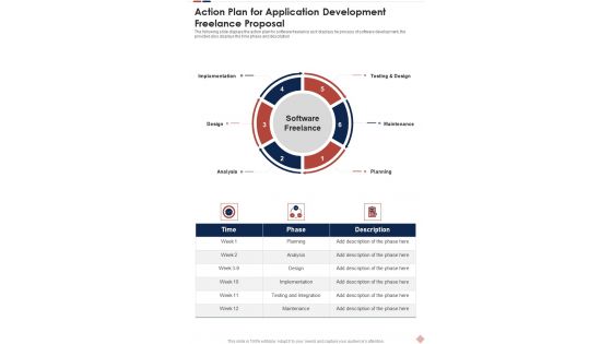 Action Plan For Application Development Freelance Proposal One Pager Sample Example Document