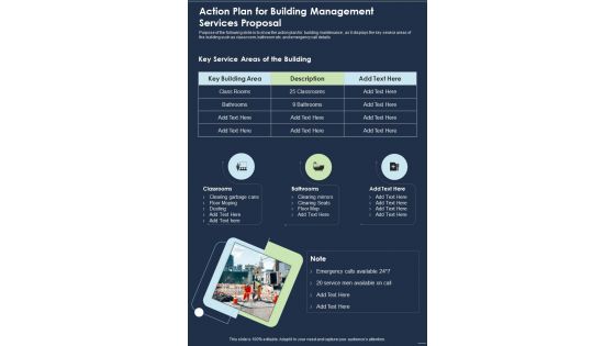 Action Plan For Building Management Services Proposal One Pager Sample Example Document