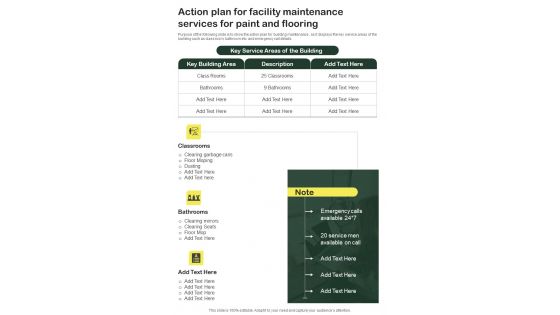 Action Plan For Facility Maintenance Services For Paint And Flooring One Pager Sample Example Document