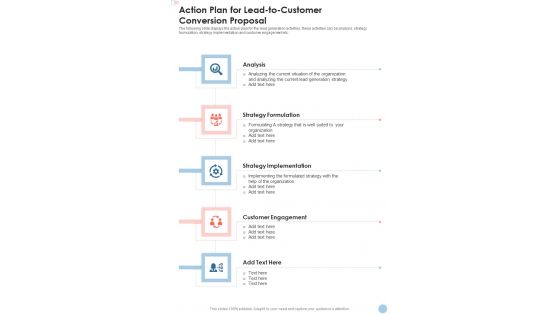 Action Plan For Lead To Customer Conversion Proposal One Pager Sample Example Document