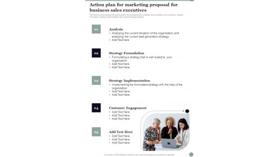 Action Plan For Marketing Proposal For Business Sales Executives One Pager Sample Example Document