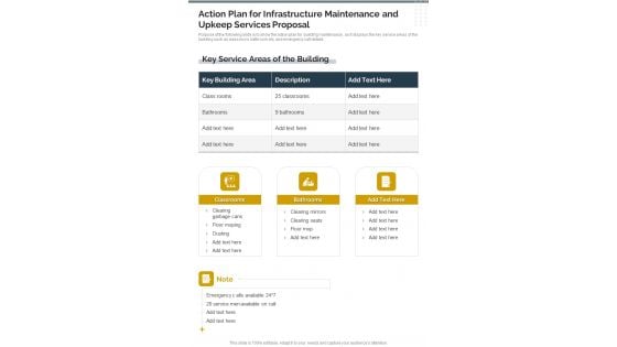 Action Plan Infrastructure Maintenance Upkeep Services Proposal One Pager Sample Example Document