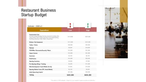 Action Plan Or Hospitality Industry Restaurant Business Startup Budget Sample PDF