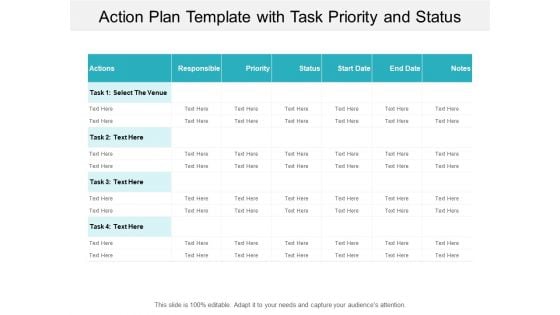 Action Plan Template With Task Priority And Status Ppt PowerPoint Presentation Slides Samples