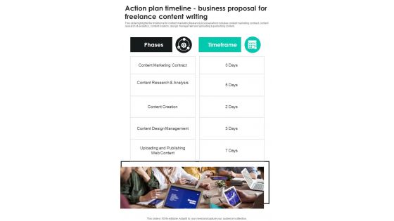 Action Plan Timeline Business Proposal For Freelance Content Writing One Pager Sample Example Document Action Plan Timeline Business Proposal For Freelance Content Writing One Pager Sample Example Document