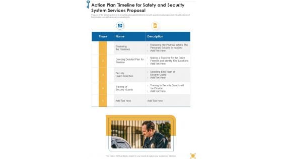 Action Plan Timeline For Safety And Security System Services Proposal One Pager Sample Example Document Action Plan Timeline For Safety And Security System Services Proposal One Pager Sample Example Document