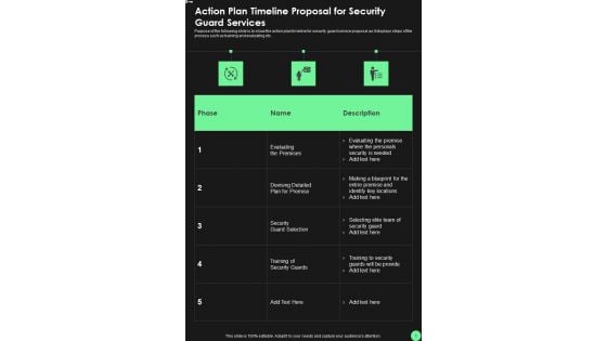 Action Plan Timeline Proposal For Security Guard Services One Pager Sample Example Document Action Plan Timeline Proposal For Security Guard Services One Pager Sample Example Document