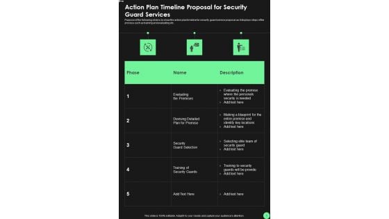 Action Plan Timeline Proposal For Security Guard Services One Pager Sample Example Document