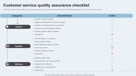 Action Plan To Enhance Client Service Customer Service Quality Assurance Checklist Microsoft PDF