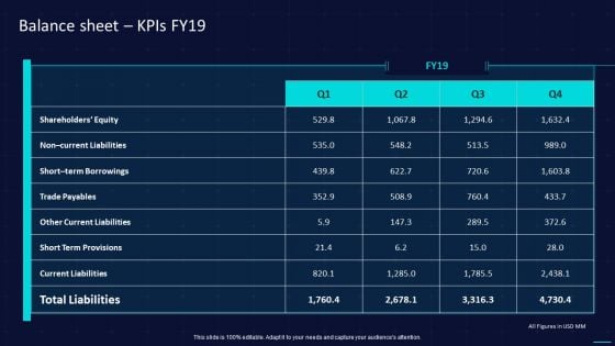 Action Plan To Implement Exit Strategy For Investors Balance Sheet Kpis Fy19 Introduction PDF