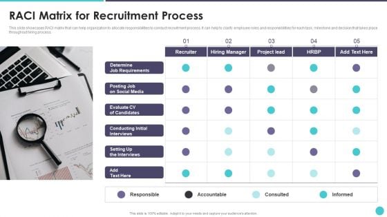 Action Plan To Optimize Hiring Process RACI Matrix For Recruitment Process Diagrams PDF