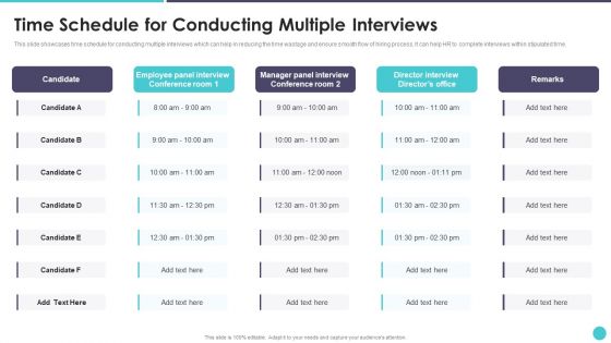 Action Plan To Optimize Hiring Process Time Schedule For Conducting Multiple Interviews Microsoft PDF