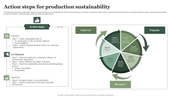 Action Steps For Production Sustainability Ppt Pictures Tips PDF