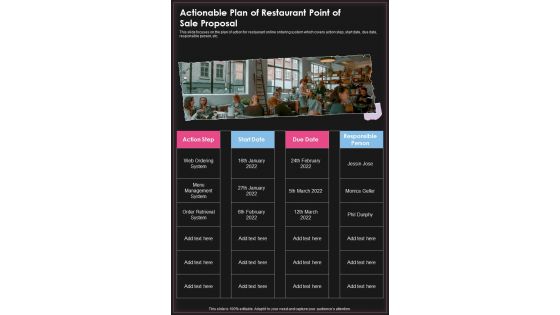 Actionable Plan Of Restaurant Point Of Sale Proposal One Pager Sample Example Document