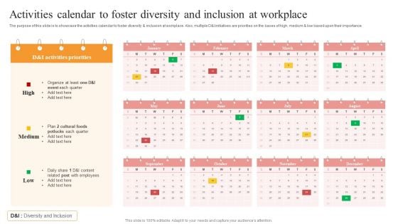 Activities Calendar To Foster Diversity And Inclusion At Workplace Graphics PDF Activities Calendar To Foster Diversity And Inclusion At Workplace Graphics PDF