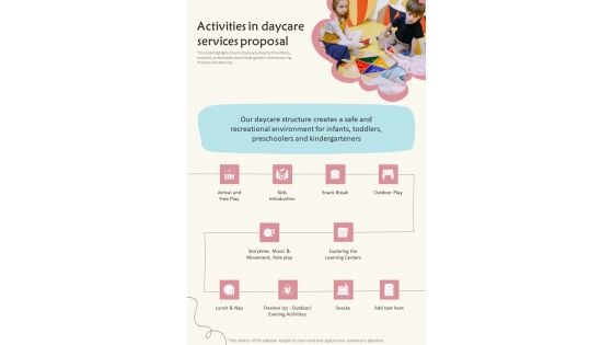 Activities In Daycare Services Proposal One Pager Sample Example Document