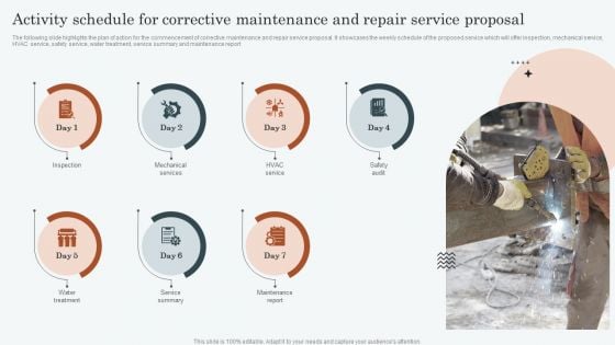 Activity Schedule For Corrective Maintenance And Repair Service Proposal Diagrams PDF