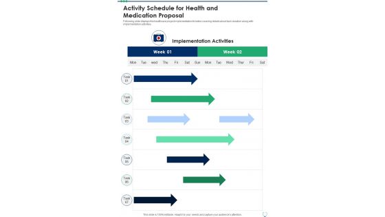 Activity Schedule For Health And Medication Proposal One Pager Sample Example Document