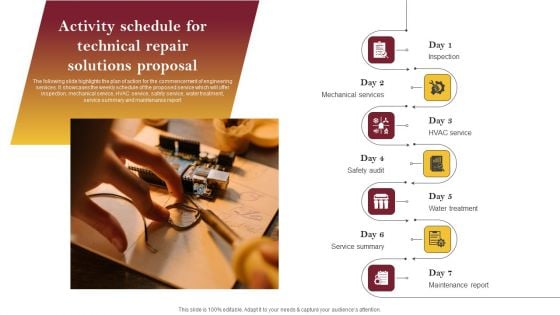 Activity Schedule For Technical Repair Solutions Proposal Designs PDF